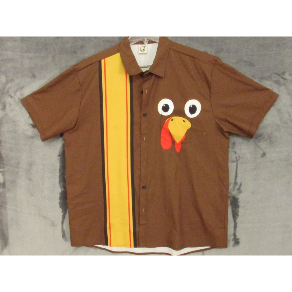 Hardaddy Men's Size L Brown Turkey Thanksgiving Holiday Casual Button Down Shirt